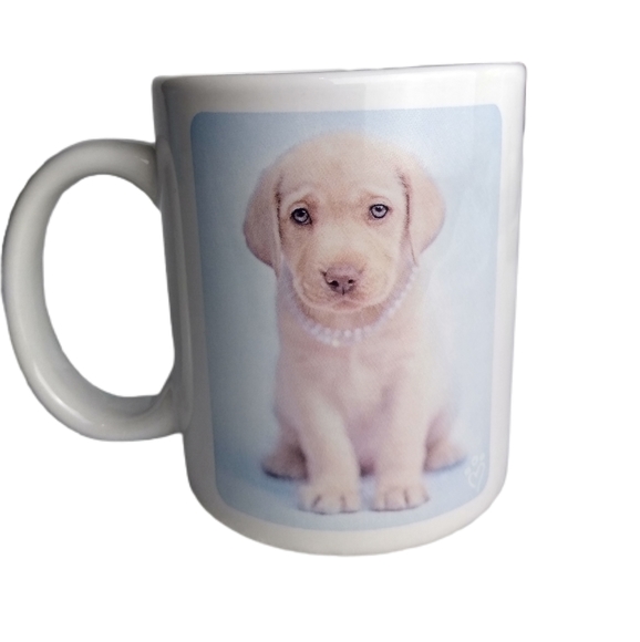 Rachel Hale Coffee Tea Mug Yellow Lab Puppy Pearl Necklace Euc - Picture 1 of 4